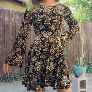 Volcom Velvet Skater Dress Bell Sleeves + Cutouts